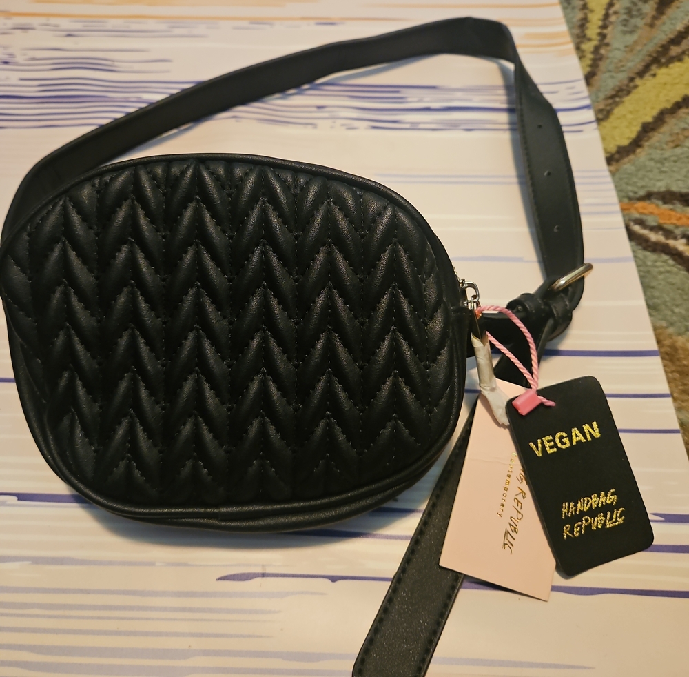 Vegan Black Quilted Crossbody Belt Bag